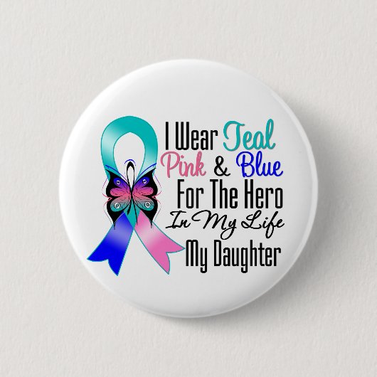 Badge Rond 5 Cm Throid Cancer Ribbon Hero Ma fille (Devant)