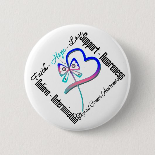 Badge Rond 5 Cm Thyroid Cancer Faith Hope Love Butterfly (Devant)