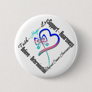 Badge Rond 5 Cm Thyroid Cancer Faith Hope Love Butterfly