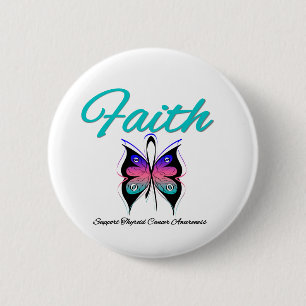 Badge Rond 5 Cm Thyroïde Cancer Faith Papillon Ruban