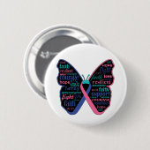 Badge Rond 5 Cm Thyroïde Cancer Papillon Collage de mots (Devant & derrière)