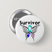 Badge Rond 5 Cm Thyroïde Cancer Survivant Papillon Tribal (Devant & derrière)