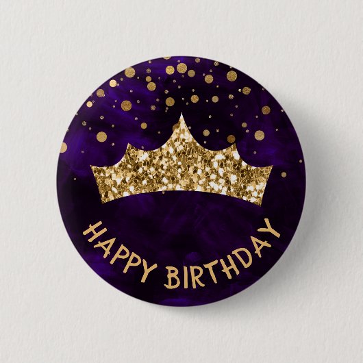 Badge Rond 5 Cm Tiara d'or avec bokeh d'or et violet Anniversaire (Devant)