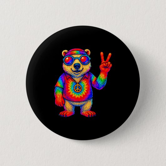 Badge Rond 5 Cm Tie-dye Lar Bear Peace Sign Hip (Devant)