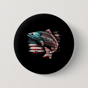 Badge Rond 5 Cm Tie Dye Skeleton Saumon American 4 juillet Fish