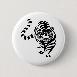 Badge Rond 5 Cm Tiger Chat Big Black White Stripes Prowl Marche