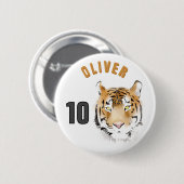 Badge Rond 5 Cm Tiger Tête Aquarelle Nom Âge Anniversaire (Devant & derrière)