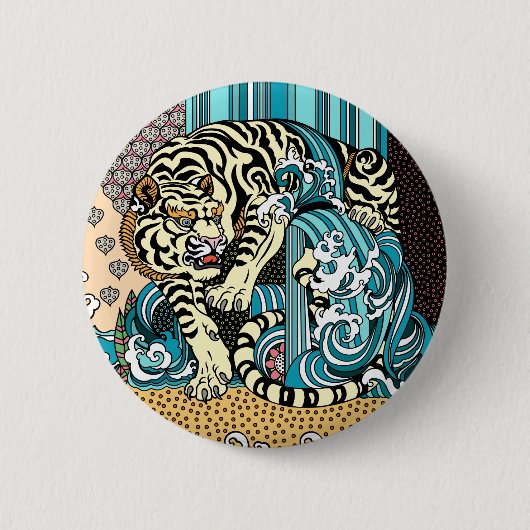Badge Rond 5 Cm Tigre blanc de Feng (Devant)