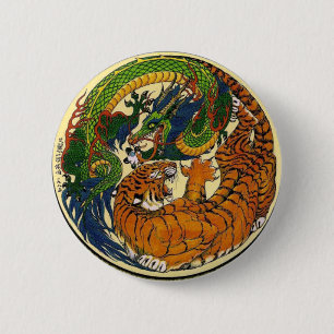 BADGE ROND 5 CM TIGRE DE DRAGON