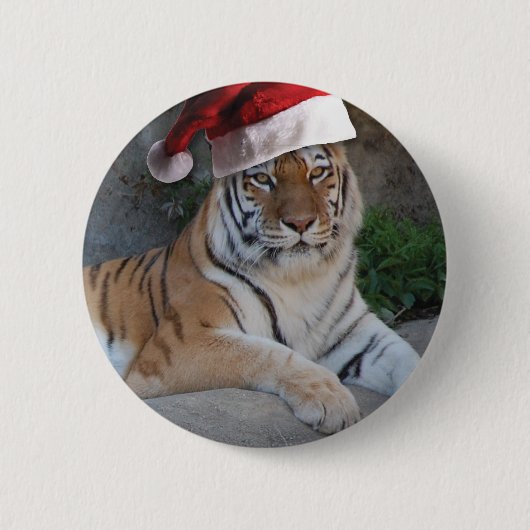 Badge Rond 5 Cm Tigre du Bengale de Noël (Devant)