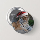 Badge Rond 5 Cm Tigre du Bengale de Noël (Devant & derrière)