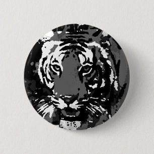 Badge Rond 5 Cm Tigre noir blanc Pop Art