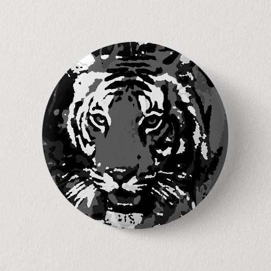 Badge Rond 5 Cm Tigre noir blanc Pop Art (Devant)