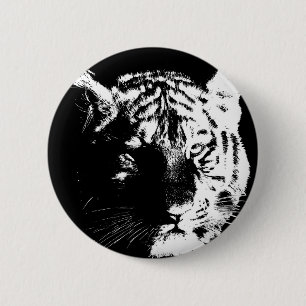 Badge Rond 5 Cm Tigre noir et blanc Pop Art