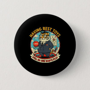 Badge Rond 5 Cm Tigre satirique avec jouets graphique rétro drôle