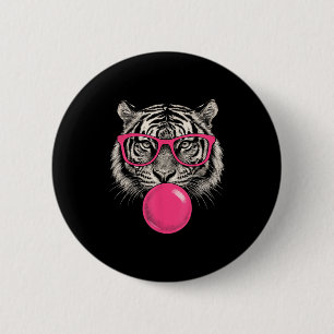 Badge Rond 5 Cm Tigre Visage Rose Sungles Wild Animal Jungle Funny