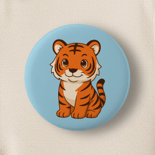 Badge Rond 5 Cm Tigreau mignon sur fond bleu