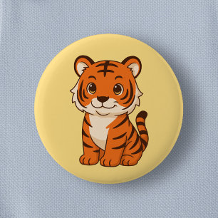Badge Rond 5 Cm Tigreau mignon sur fond jaune