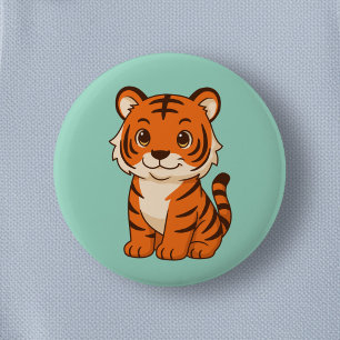 Badge Rond 5 Cm Tigreau mignon sur fond vert
