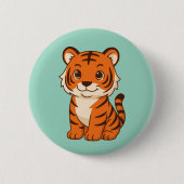 Badge Rond 5 Cm Tigreau mignon sur fond vert (Devant)