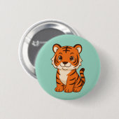 Badge Rond 5 Cm Tigreau mignon sur fond vert (Devant & derrière)