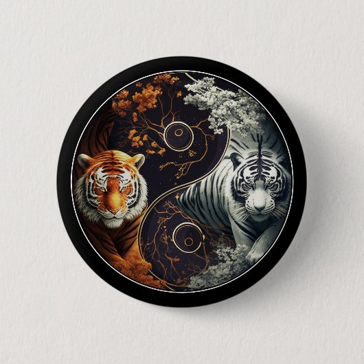 Badge Rond 5 Cm Tigres Yin Yang (Devant)
