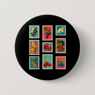 Badge Rond 5 Cm Timbre de fruits d'été Timbre vintage de fruits