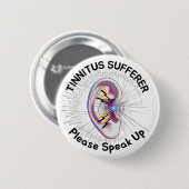 Badge Rond 5 Cm Tinnitus sufferer, please speak up (Devant & derrière)