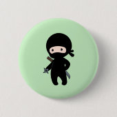 Badge Rond 5 Cm Tiny Ninja Holding Throwing Star sur Green (Devant)