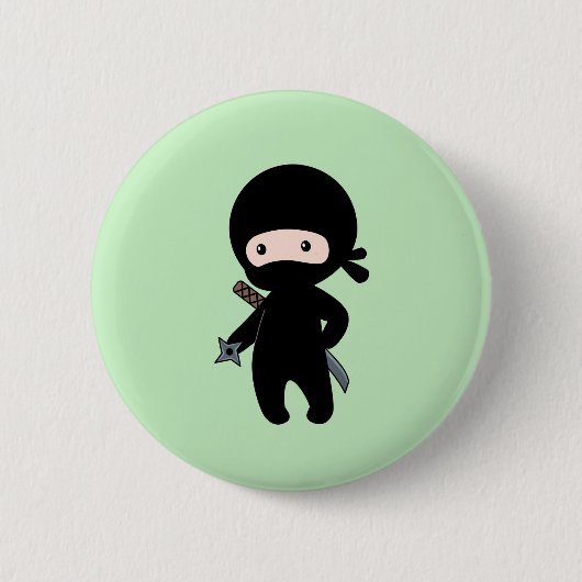 Badge Rond 5 Cm Tiny Ninja Holding Throwing Star sur Green (Devant)