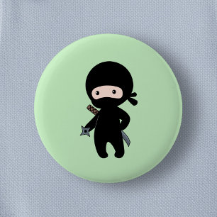 Badge Rond 5 Cm Tiny Ninja Holding Throwing Star sur Green