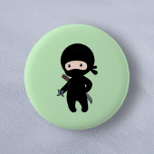 Badge Rond 5 Cm Tiny Ninja Holding Throwing Star sur Green