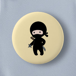 Badge Rond 5 Cm Tiny Ninja tenant l'étoile à projeter sur Jaune