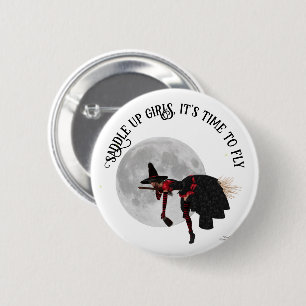 Badge Rond 5 Cm Tipsy Witch On Flying Broom Pin Button