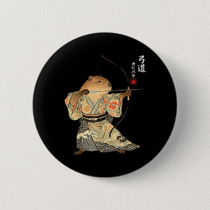Badge Rond 5 Cm Tir à l'arc capybara samouraï Kyudo Art animal jap