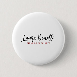 Badge Rond 5 Cm Titre de nom simple écriture manuscrite profession