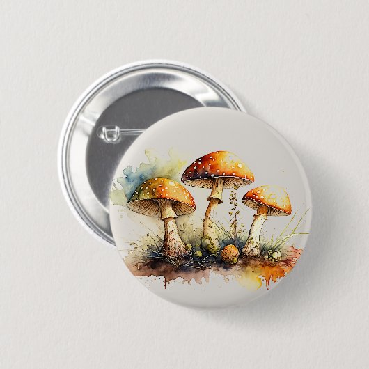 Badge Rond 5 Cm Toadstool Champignons, Amanita Muscaria (Devant & derrière)