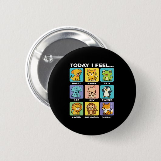 Badge Rond 5 Cm Today I Feel... Funny Animals Emotional Boxes Emot (Devant & derrière)