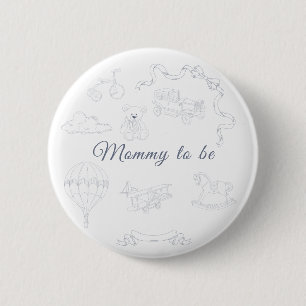Badge Rond 5 Cm Toile de Jouy Baby Shower Maman future maman