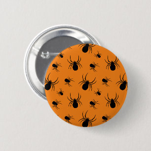 Badge Rond 5 Cm Toiles d'araignées motif Halloween Noir et Orange