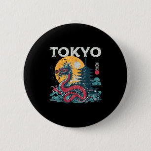 Badge Rond 5 Cm Tokyo Dragon Asiatique Vintage Japonaise Mythique