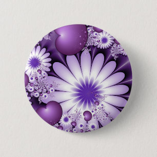 Badge Rond 5 Cm Tomber dans l'amour Fleurs Abstraites et Coeurs Fr