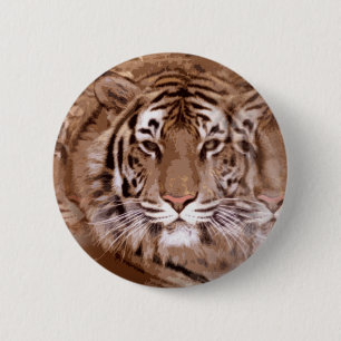 Badge Rond 5 Cm Tons Brown Tiger visage