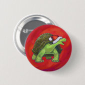 Badge Rond 5 Cm Tortoise Noël sur Rouge (Devant & derrière)