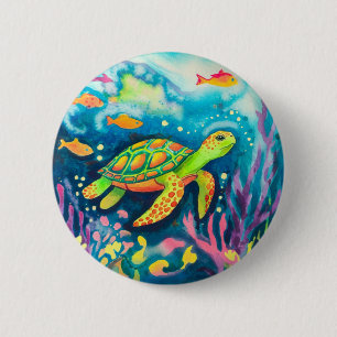 Badge Rond 5 Cm Tortue à peinture