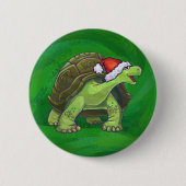 Badge Rond 5 Cm Tortue à Santa Chapeau sur Vert (Devant)