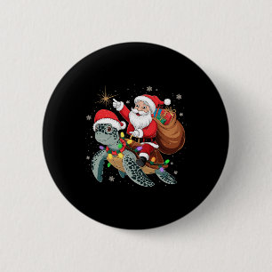 Badge Rond 5 Cm Tortue amusante Noël Père Noël équitation Tortue d