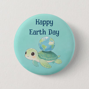 Badge Rond 5 Cm Tortue de la Journée de la Terre heureuse avec Glo