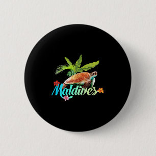 Badge Rond 5 Cm Tortue de mer des Maldives Hibiscus île Cadeau pla