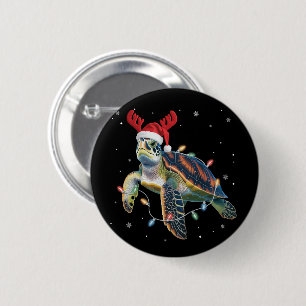 Badge Rond 5 Cm Tortue de mer Guirlandes de Noël Drôle de chapeau 
